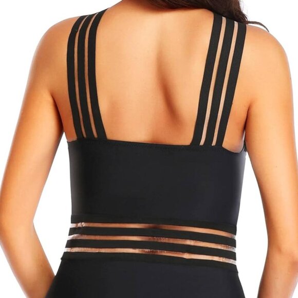 NWT Tempt Me Tummy Control Crisscross One-Piece Black Swimsuit Size Medium - Picture 4 of 7